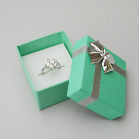 Teal Blue Ring Box with Silver Bow - JewelryPackagingBox.com