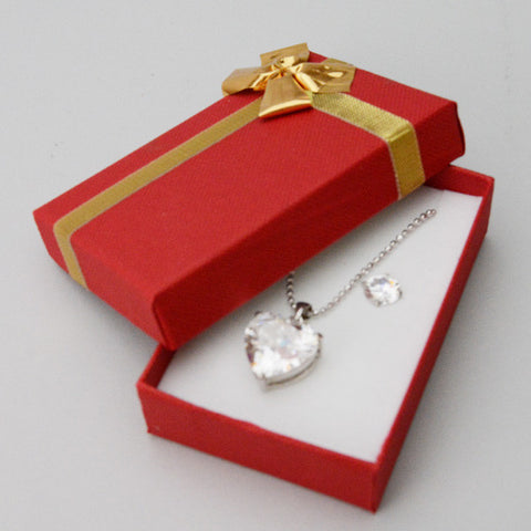 Red Earring & Pendant Box with Gold Bow - JewelryPackagingBox.com
