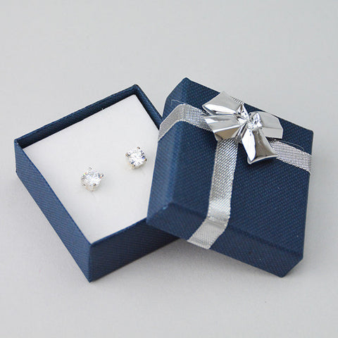Earring Box With Silver Plastic Bow - JewelryPackagingBox.com