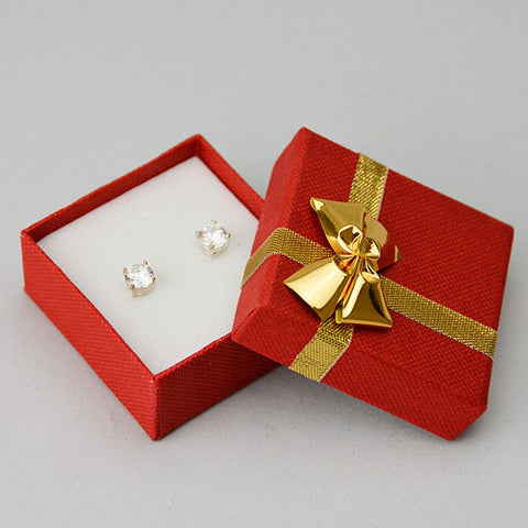 Earring Box with Gold Bow - JewelryPackagingBox.com