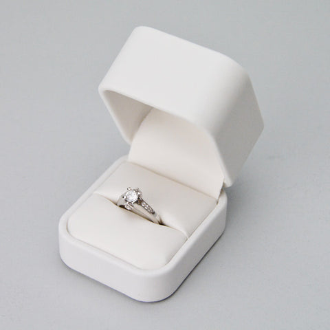 White leatherette high dome ring box - JewelryPackagingBox.com