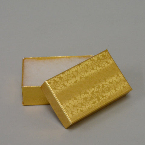 Gold Cotton Filled Box 2 1/2" x 1 1/2" pack of 100 - JewelryPackagingBox.com