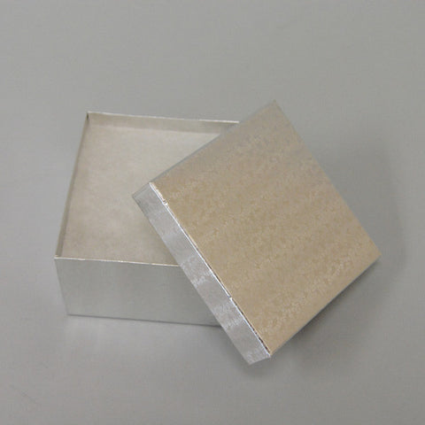 Silver Cotton Filled Box 3 1/2" x 3 1/2" x 2" Pack of 100 - JewelryPackagingBox.com